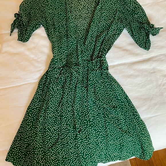 Reformation Mini Green Floral Wrap Dress - Picture 6 of 8
